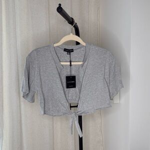 JLUXLABEL Tie-Front Crop Top Light Grey - Size M